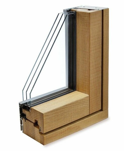 Cross section of triple pane wood frame energy efficient window