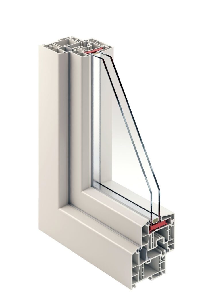Cross section of triple pane vinyl window frame insulation design
