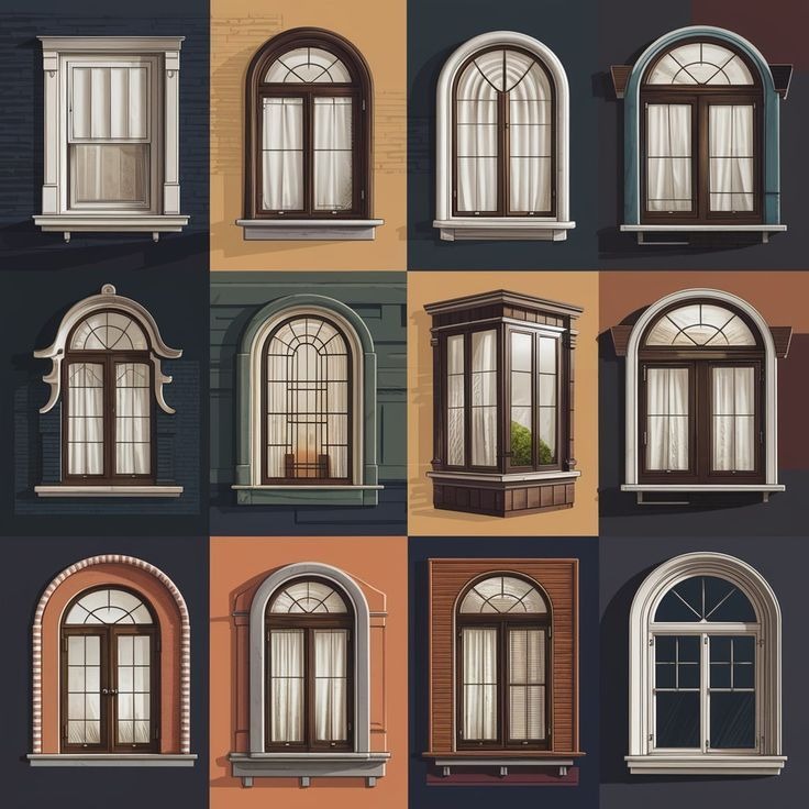 Collection of classic arched window designs with decorative frames