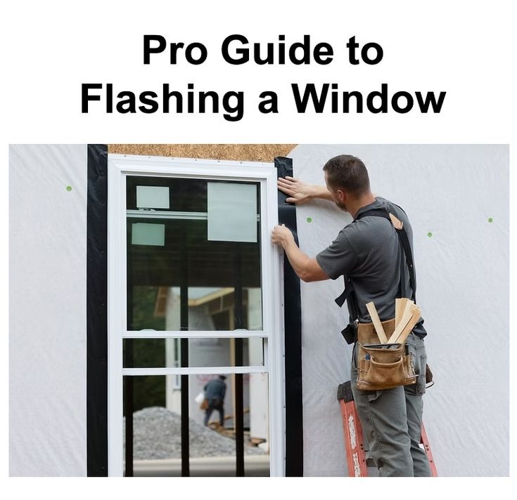Professional contractor installing window flashing for waterproof home seal