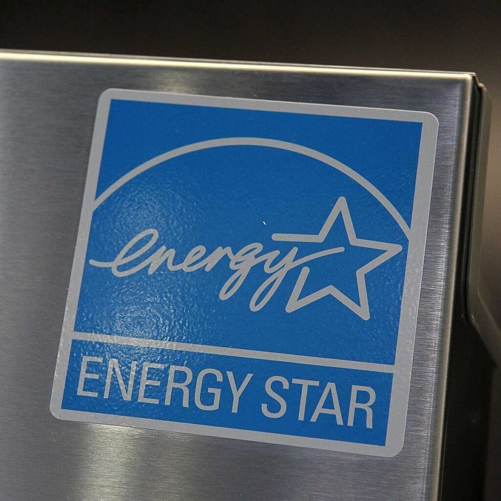 ENERGY STAR certification label on energy efficient home appliance